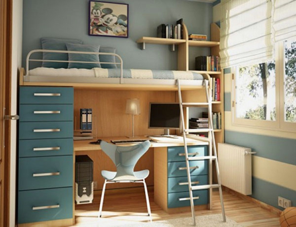 lit-bureau-étagère-escalier-Amenagement-petit-espace-chambre-enfant-design