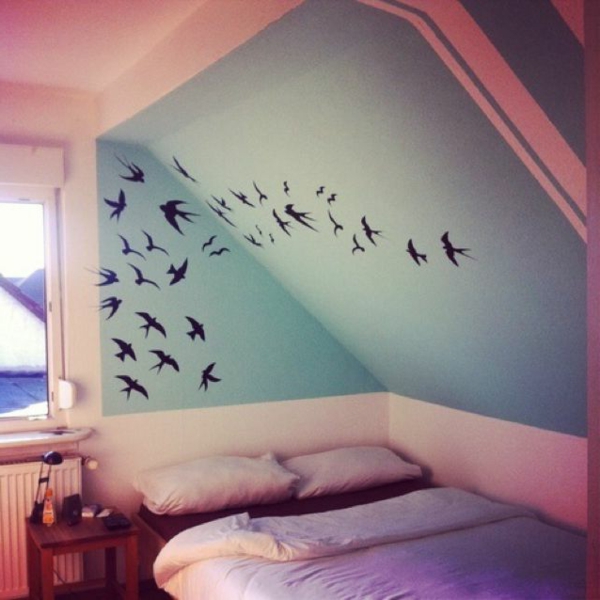 pièce-jolie-poétique-sticker-oiseaux-noires-chambre-à-coucher