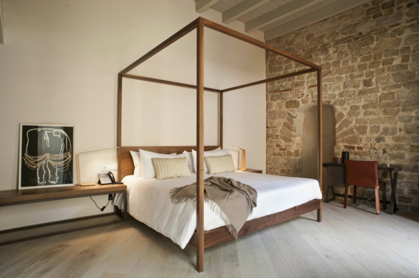 simple-design-impressive-interior-stone-salle-pièce-à-coucher-lit-pierre-sur-le-mur