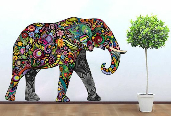 éléphante-en-couleurs-sur-le-mur-sticker-arbre-vert