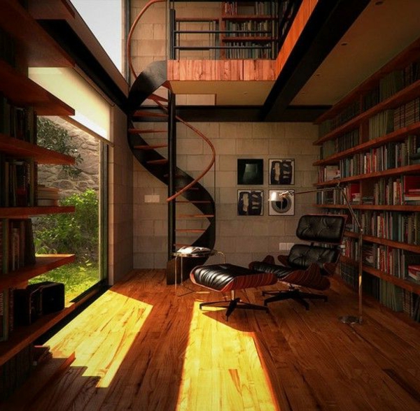 escalier-loft-intérieur-en-bois-ouvert-vers-l'extérieur