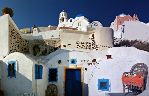 Streets of Firostefani, Santorini island (Thira), Greece.