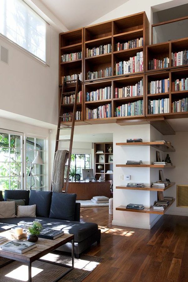 meuble-bibliothèque-avec-échelle-coulissante