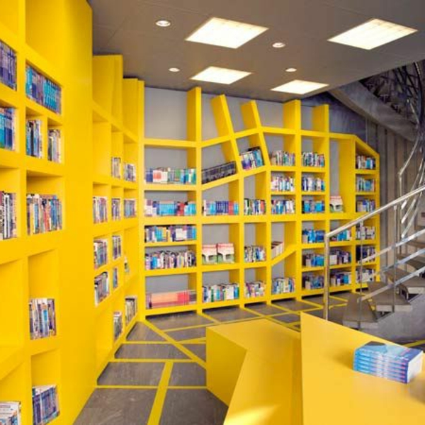 meuble-bibliothèque-bibliothèque-jaune-asymétrique