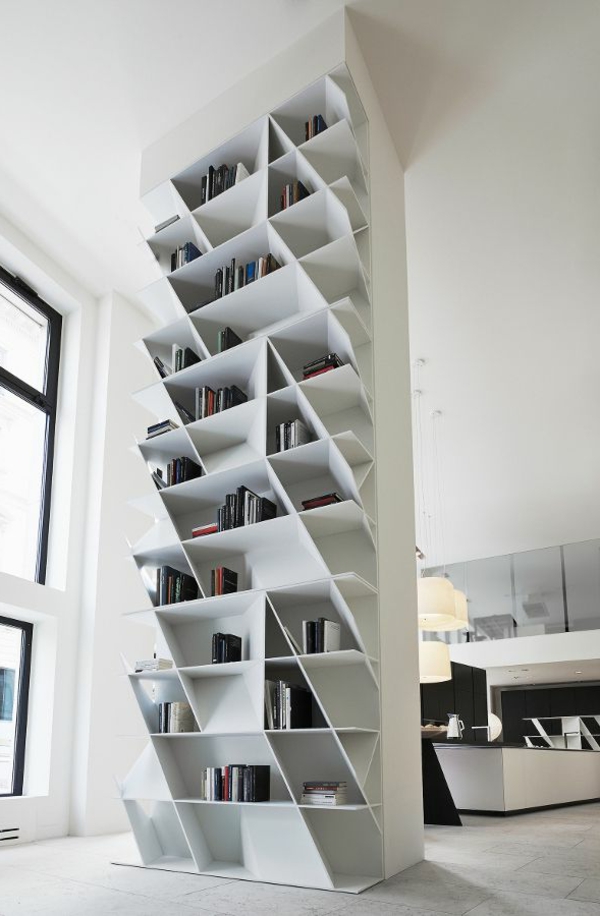 meuble-bibliothèque-blanc-casiers-diagonaux