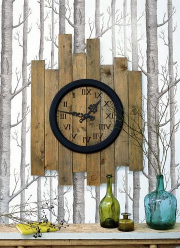 papier-peint-design-original-arbres-bois-horloge