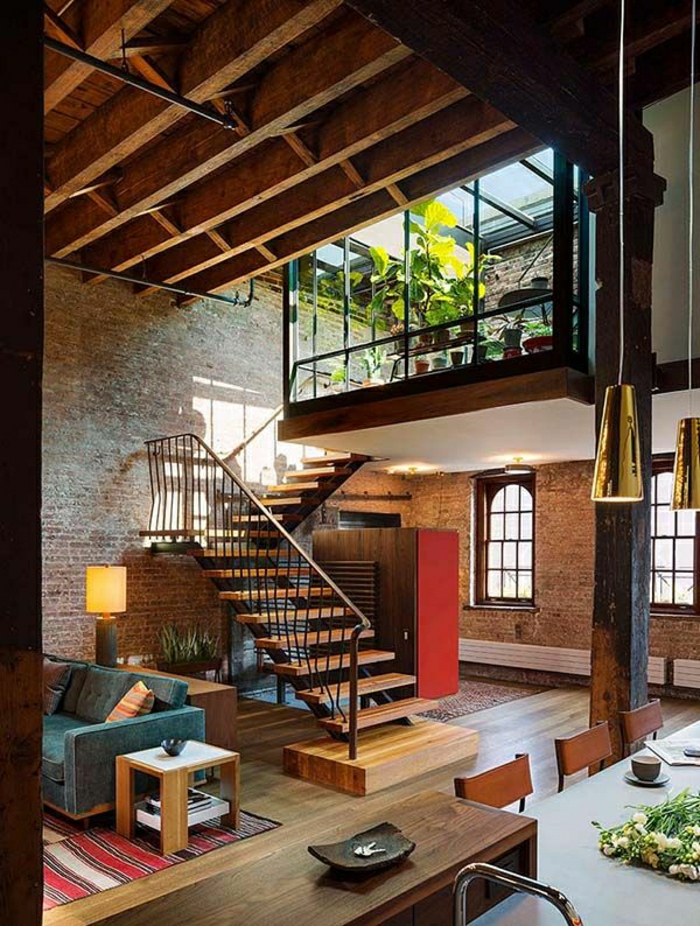 1-loft-atelier-maison-grande-bar-cuisine-salle-de-séjour-terrasse-plante-verte-tapis-coloré