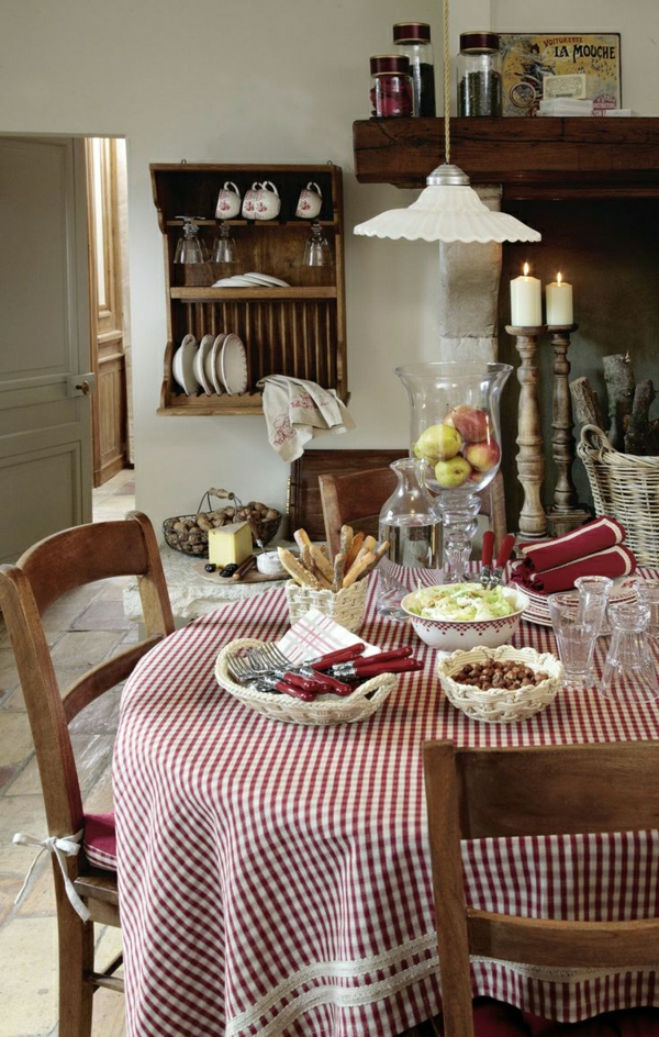 1-nappe-de-table-rouge-blanc-aux-carreaux-de-style-rustique-chamre-de-séjour-table-chaises-en-bois
