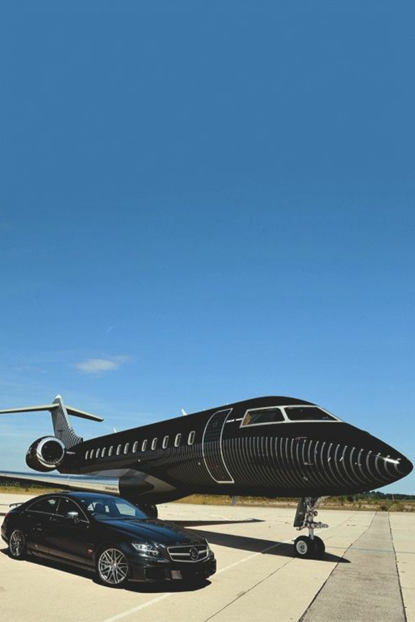 avion-privé-noir-luxe-voiture-noire