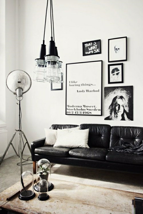chambre-moderne-intérieu-blanc-noir-salon-cocooning-maison-cocooning-canapé-en-cuir-noir