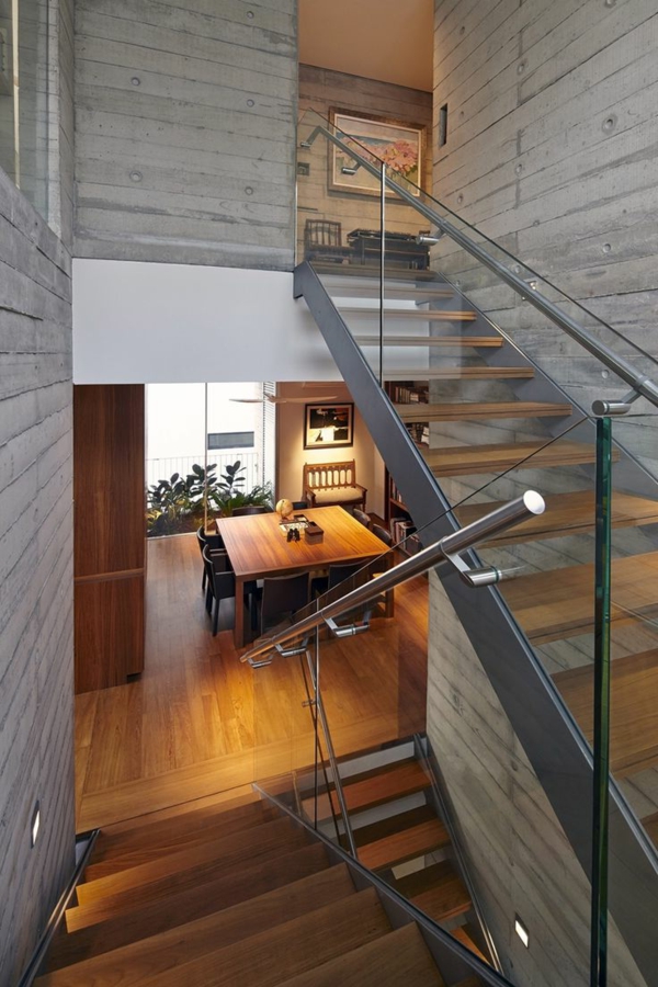 Designs d'escaliers avec garde corps en verre archzine.fr Gris Escalier désign