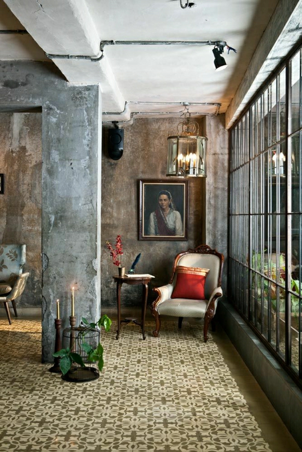 intérieur-industriel-peintures-murales-chaise-vintage-retro-fenetre-grande
