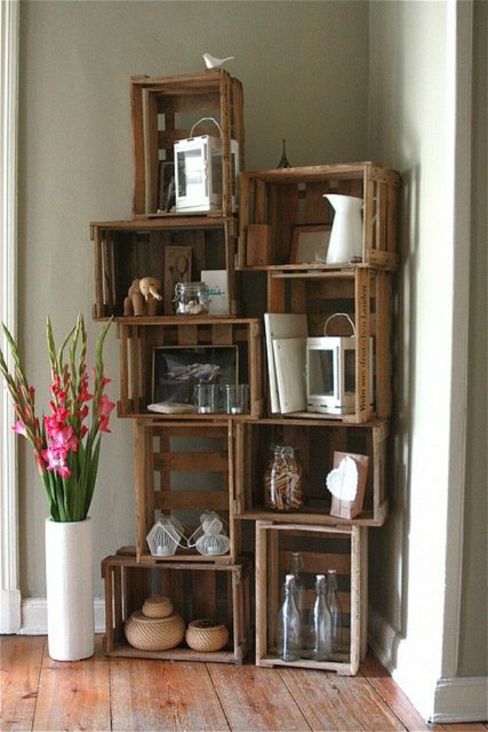 meubles-de-rangement-design-cubes-en-bois-idée-originale-déco-fleurs