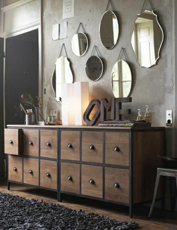 meubles-industriels-commode-en-bois-miroires-décoratifs-meubles