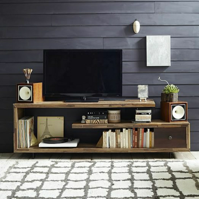 0-meuble-télé-en-bois-massif-tv-console-noir-mur-planchers-gris-commode-en-bois