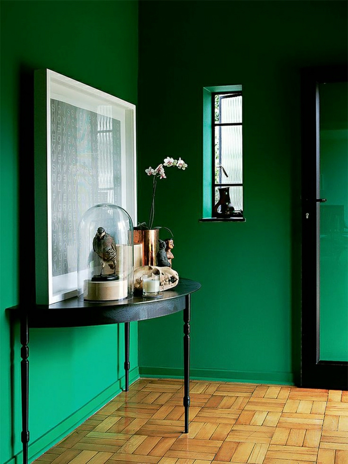 1-console-d-entrée-meubles-d-entrée-couloir-avec-mur-vert-table-d-entré-en-bois-mur-vert