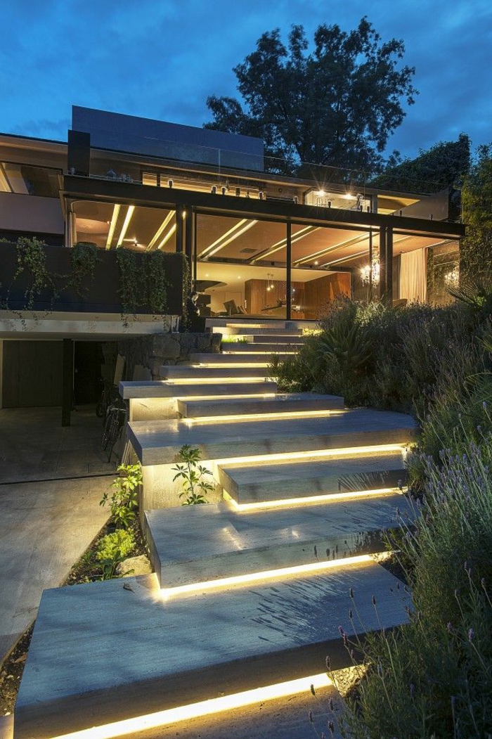 1-luminaires-exterieurs-chemin-de-jardin-plantes-vertes-décoration-extérieur-maison-contemporaine