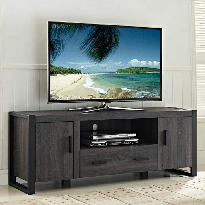 1-meuble-design-tv-en-bois-marron-foncé-carrelage-beige-tapis-beige-mur-blanc