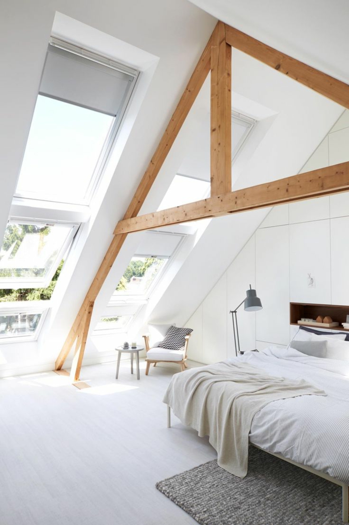 Appartement-romantique-toit-fenêtre-chambre-à-coucher-blanche