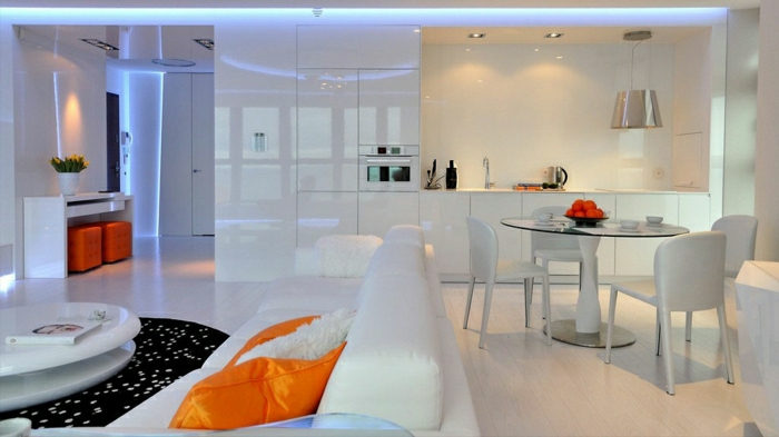 appartement-intérieur-moderne-atypique-style-élégant-blanc-tables-chaises-blanc-tapis-noir