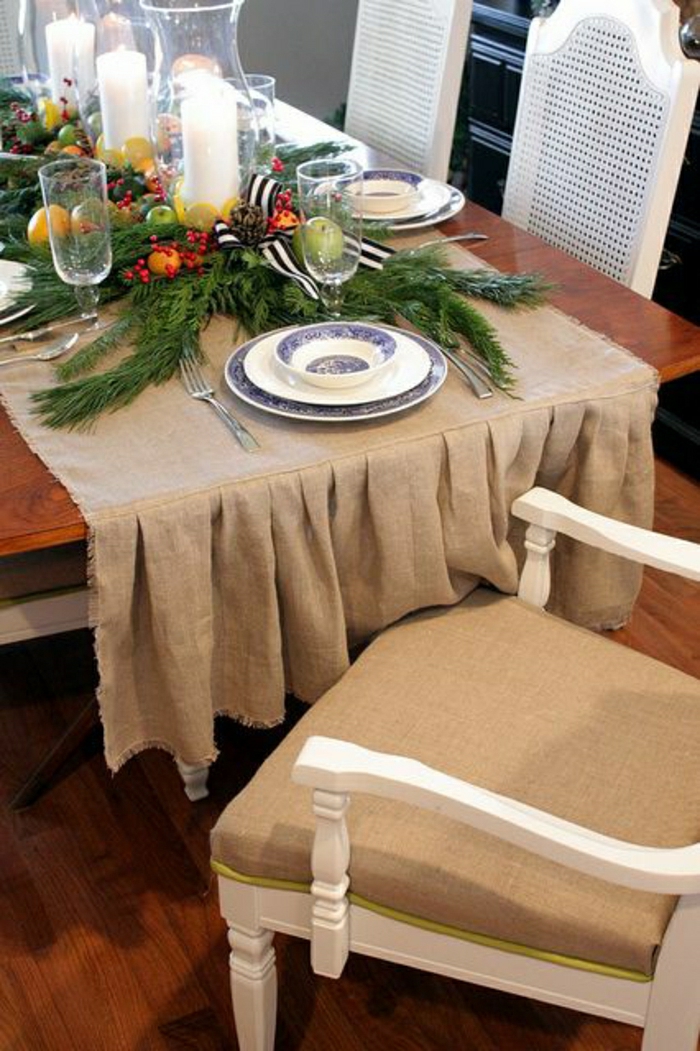 chemins-de-table-lin-beige-table-élégante-set-de-table-décoration-verte-pour-la-table
