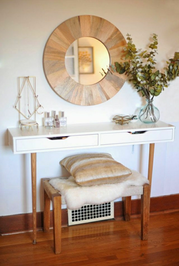 console-bois-entrée-meubles-d-entrée-moderne-décoration-murale-miroir-chaise-basse