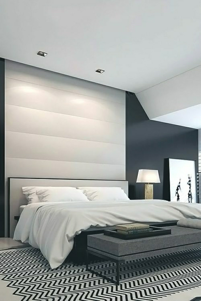 descente-de-lit-a-rayures-blanc-noir-bien-combiné-avec-intérieur-de-chambre-a-coucher-gri