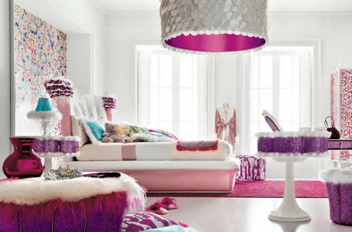 décoration-chambre-ado-fille-rose-lustre-originale