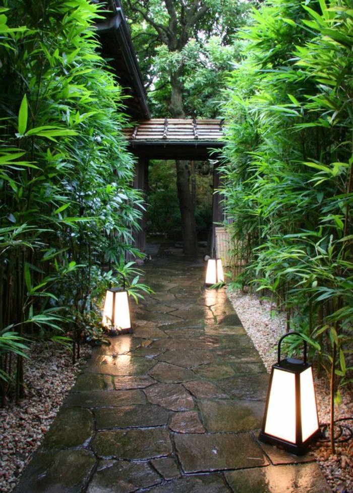 luminaires-exterieurs-chemin-de-jardin-plantes-vertes-décoration-de-jardin
