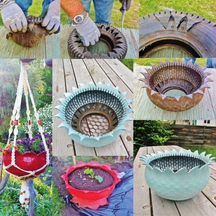 recycler-écologie-pneu-transformation-pot-décoré