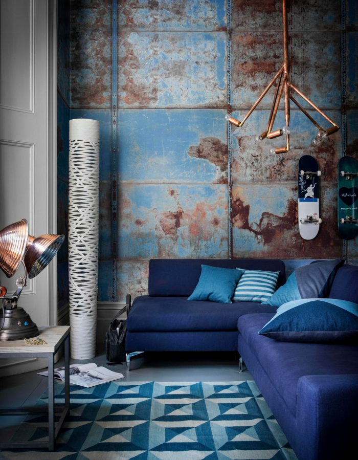 aménagement-meuble-style-industriel-chambre-bleu-idée-créative-design