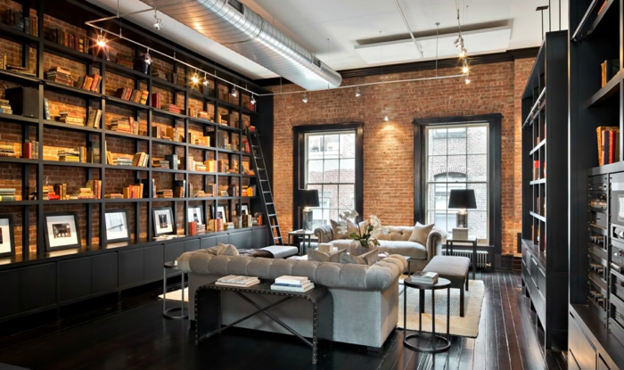 appartement-new-yorkais-chic-loft-une-grande-bibliothèque