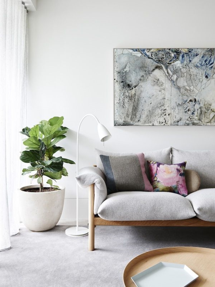 canapé-gris-coussins-décoratifs-meubles-scandinaves-interieur-scandinave-meubles