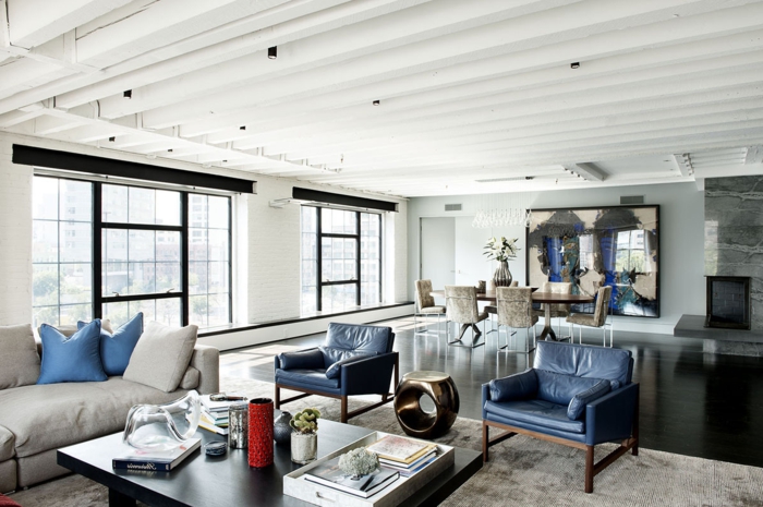 creative-deco-loft-new-yorkais-cool-idées-chambre-vaste-salon-salle-a-manger