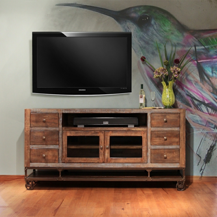 la-salle-de-séjour-style-industriel-meuble-tv-mur-peinture-meuble-en-bois