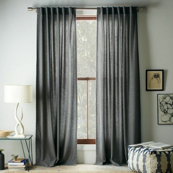 rideau-ocultant-gris-salon-avec-murs-gris-ikea-rideaux-gris-intérieur-moderne