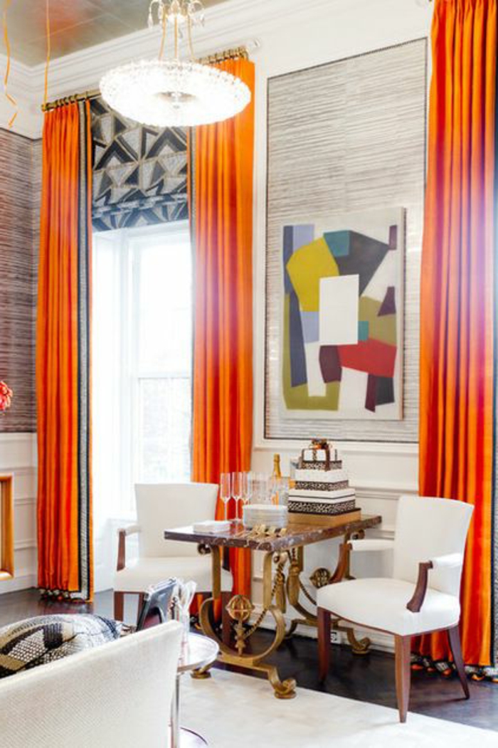 rideaux-occultants-pas-cher-rideau-occultant-ikea-de-couleur-orange-salon-moderne