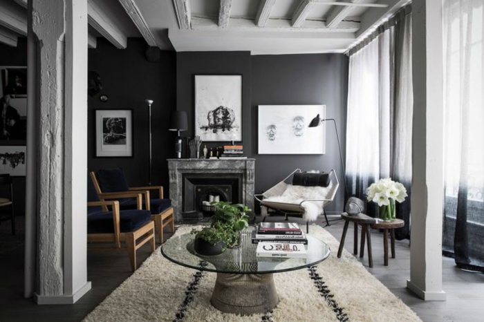 table-basse-ronde-intérieur-loft-en-gris-et-noir