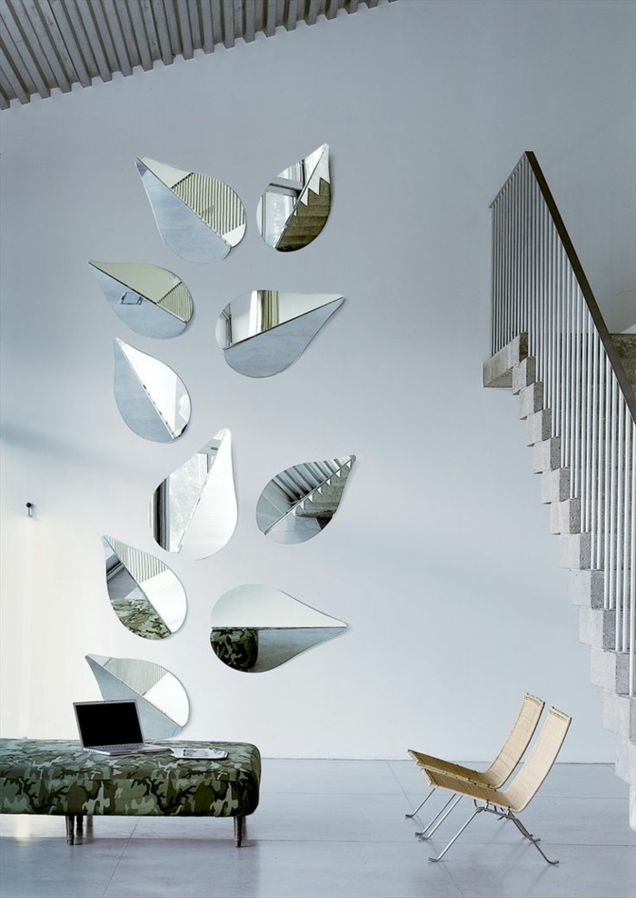 0-miroir-design-en-forme-de-feuille-vert-jolie-idee-decorative-mur-gris-dans-le-salon-moderne