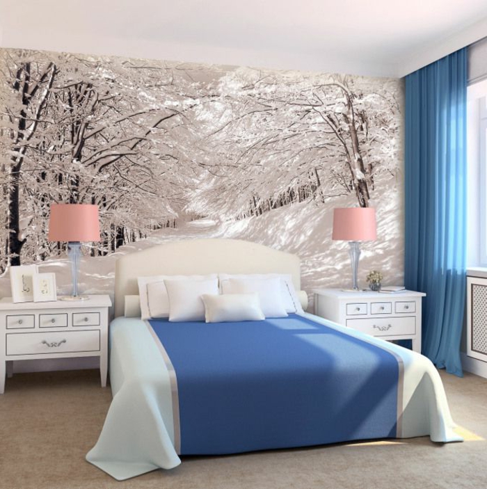 1-chambre-à-coucher-avec-murs-en-papier-peint-intissé-linge-de-lit-bleu-photo-d-hiver