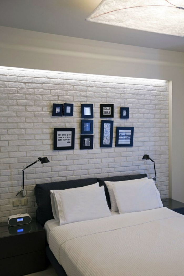 2-linge-de-lit-blanc-chamre-à-coucher-blanche-linge-de-lit-lampe-de-lecture-mur-de-briques-blanches