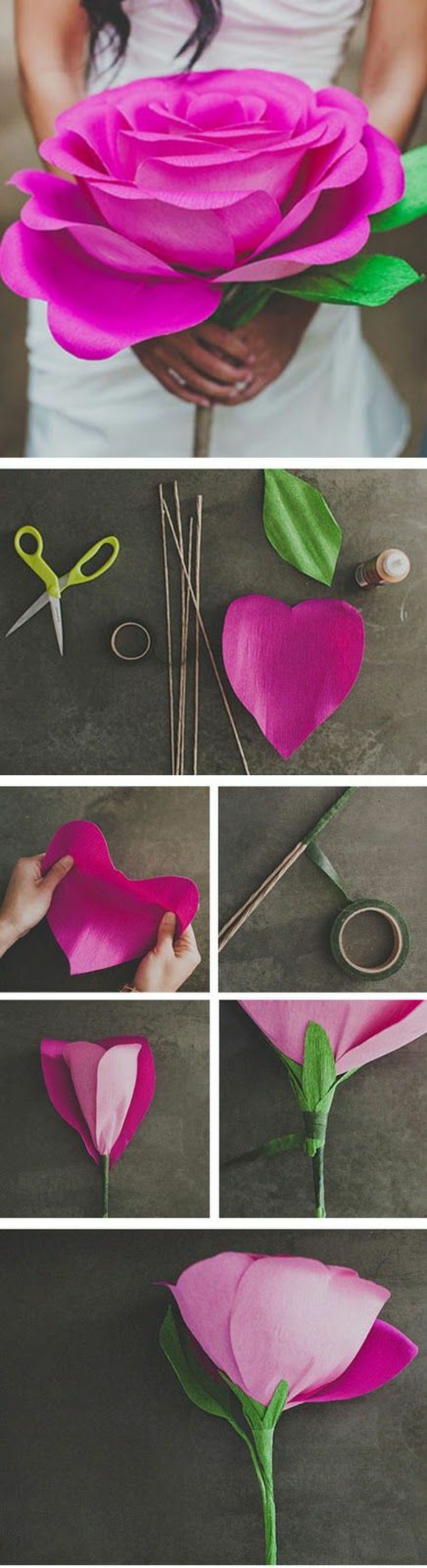 DIY-fleurs-papier-crepon-bouquet-de-mariée-le-grand-fleur-rose-du-mariage