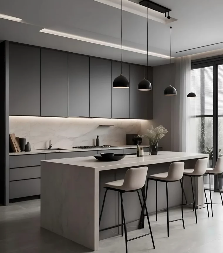 amenagement de cuisine en gris et beige