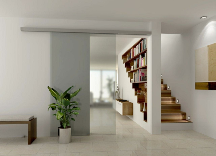 cloison-amovible-pas-cher-pour-séparer-les-chambres-chez-vous-carrelage-gris-porte-coulissante-mur-avec-livres