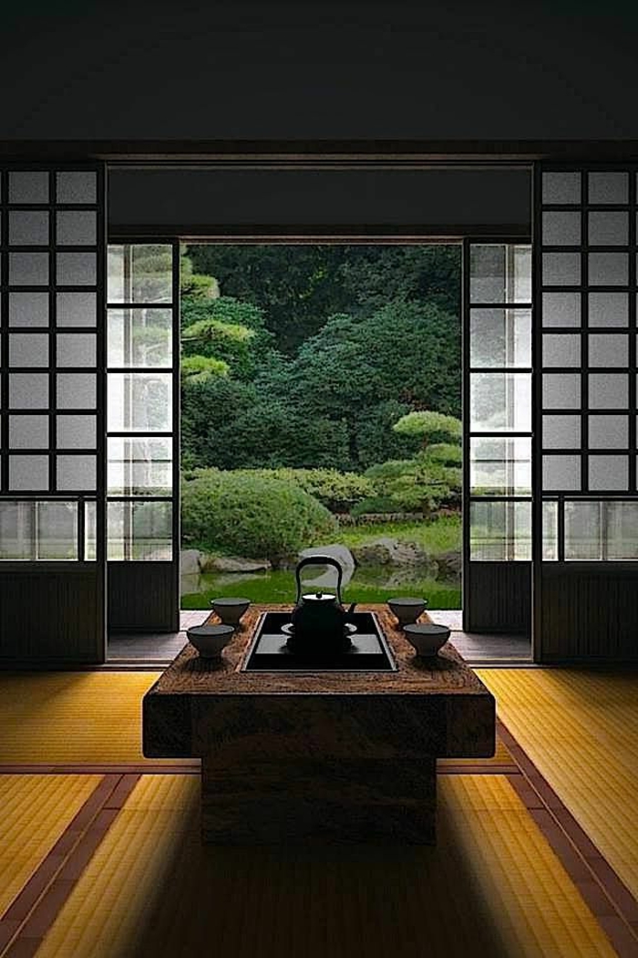 décoration-japonaise-style-japonaise-chambre-japonaise-meubles-basse-jardin-pelouse