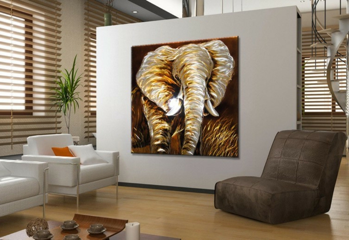 décoration-murale-en-métal-peinture-éléphant