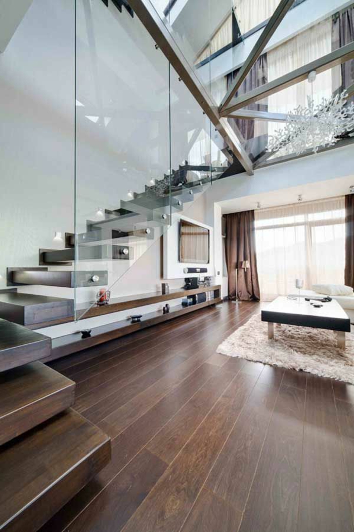 escalier-en-bois-foncé-dans-la-salle-de-séjour-escalier-en-bois-massif-intérieur-idée