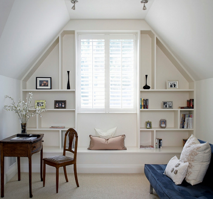 meubles-sous-pente-intérieur-attique-étagère-blanche