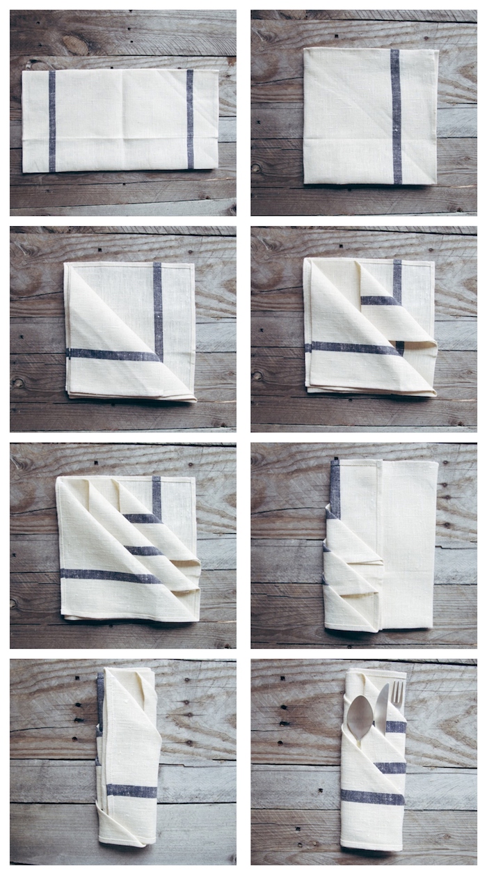 tuto pliage serviette facile, pliage serviette range couvert pour ranger des couverts de cuisine argent