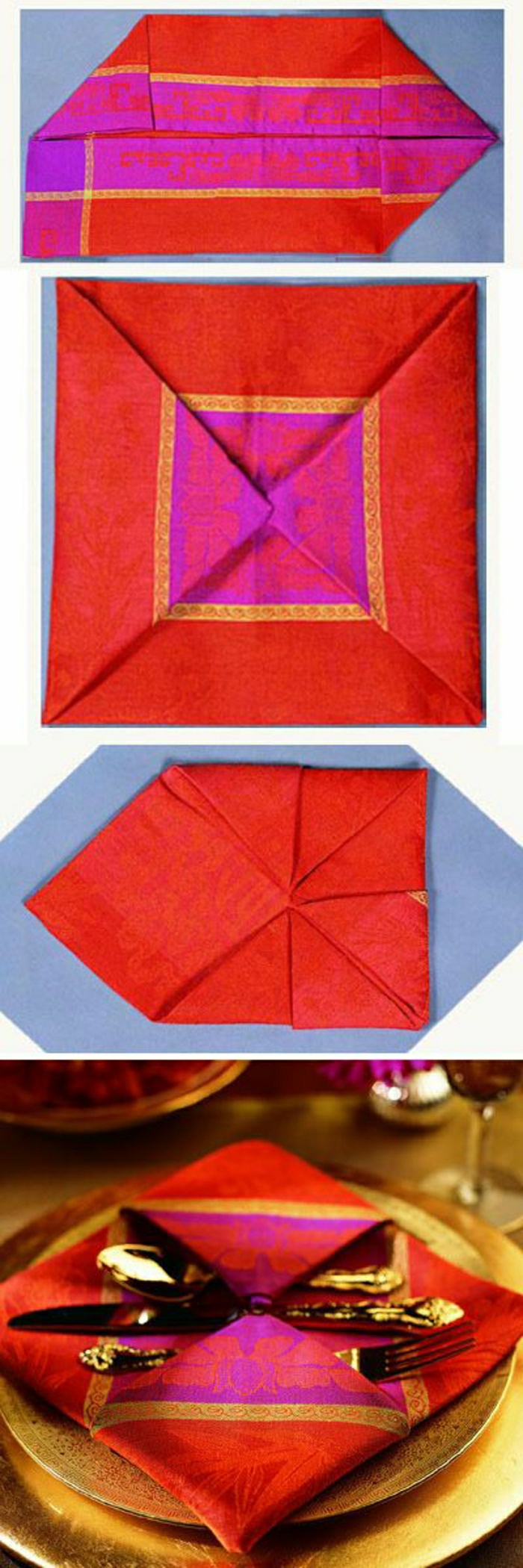 pliage-serviette-papier-rouge-serviette-de-la-table-élégant-mode-de-pliage